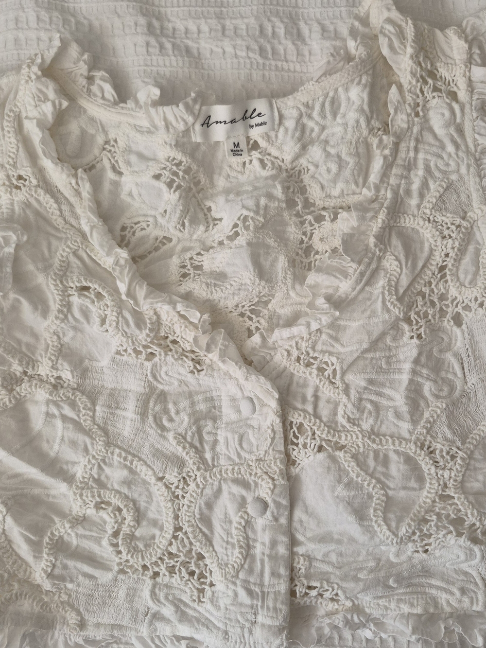 Amable White Crochet-Trim Button Front Blouse